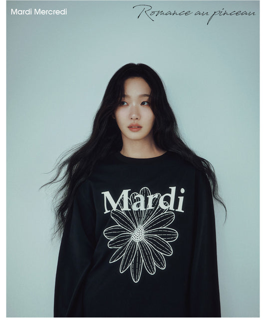 Mardi Mercredi UNISEX TSHIRT LONG SLEEVE FLOWERMARDI_BLACK IVORY(Preorder）