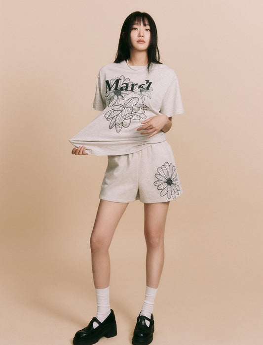 Mardi Mercredi SWEAT SHORTS FLOWER_OATMEAL BLACK (Coming Soon)