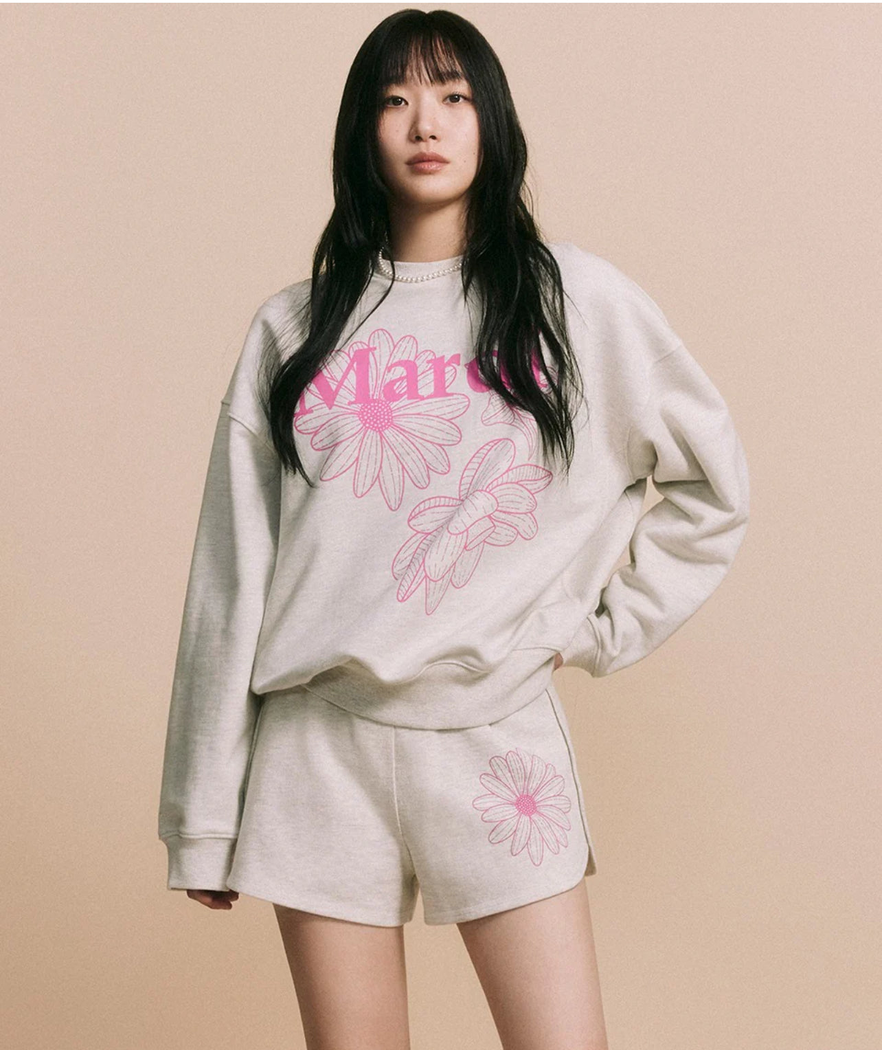 Mardi Mercredi SWEATSHIRT TRIPLE FLOWER_OATMEAL PINK(Instock)
