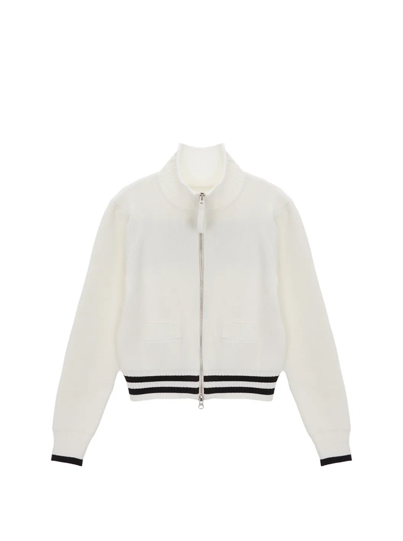 Matin Kim zip LOGO KNIT CARDIGAN IN White (Instock)