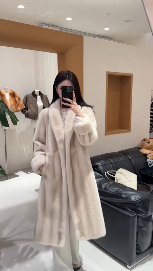 Kelly Designs Faux Mink Eco-Fur Beige Long Jacket (Instock)