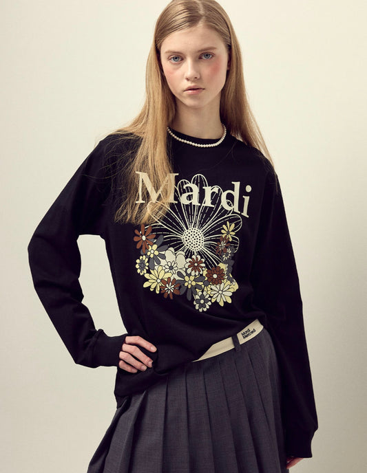 Mardi Mercredi TSHIRT LONG SLEEVE FLOWERMARDI JARDIN_BLACK IVORY(Instock)