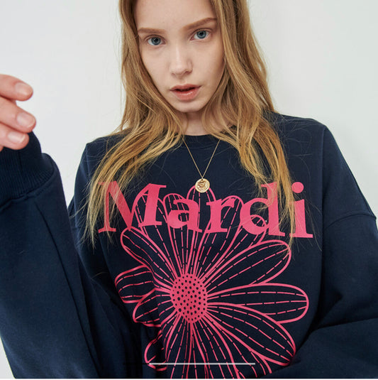 Mardi Mercredi SWEATSHIRT NAVY VIOLET FLOWERMARDI(Pre-Order）