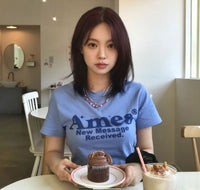 Korean Brand AMES Round Hem Crop Tee Blue (Preorder)