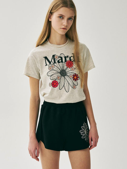 Mardi Mercredi SLIM TSHIRT FLOWERMARDI BLOSSOM_ OATMEAL BLACK(Preorder)