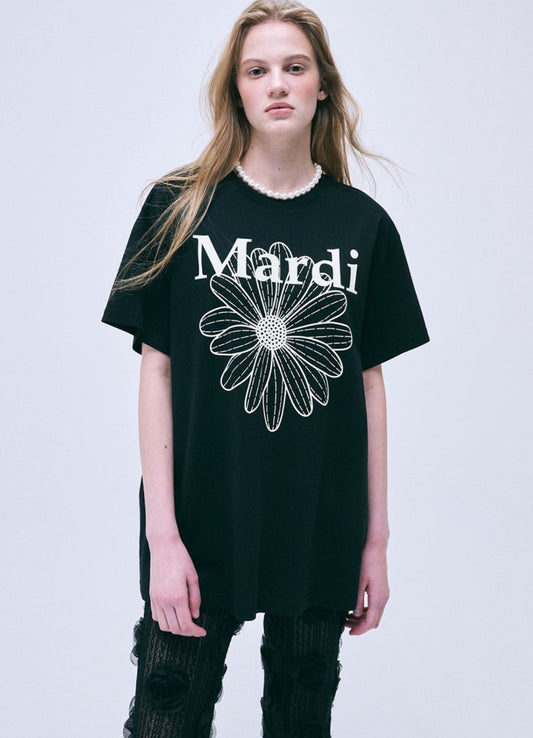 Mardi Mercredi Black-Cream Unisex TSHIRT FLOWERMARDI(Preorder)