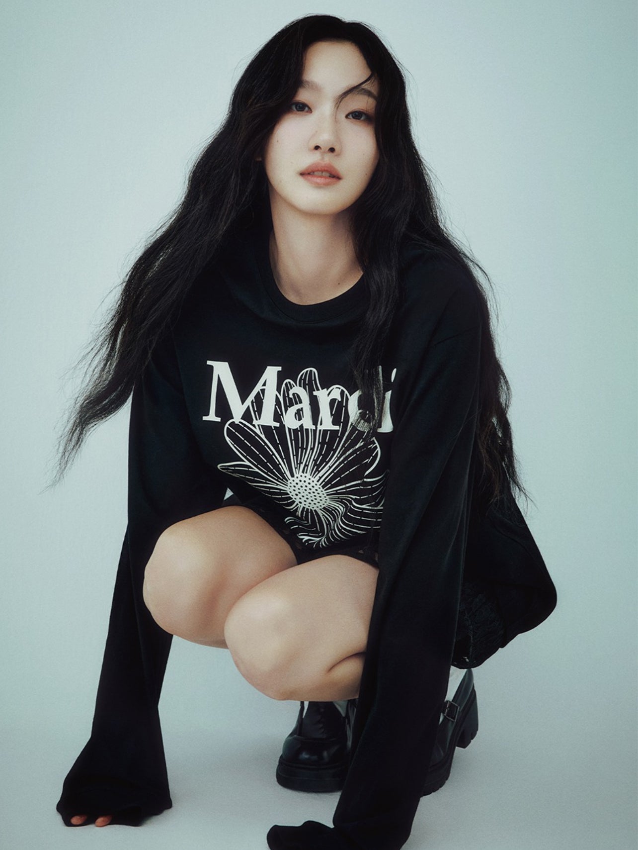 Mardi Mercredi UNISEX TSHIRT LONG SLEEVE FLOWERMARDI_BLACK IVORY(Preorder）