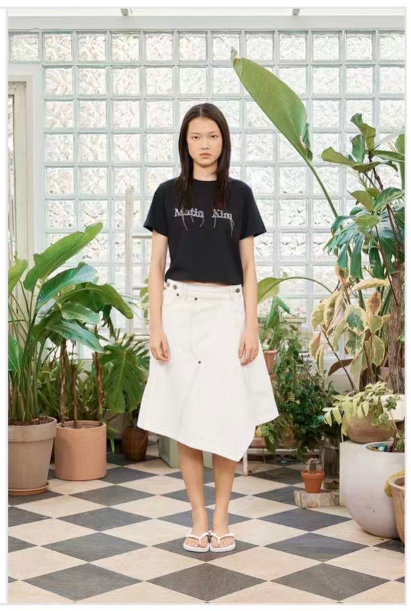 Matin Kim Logo Thread Point Crop Black Top (Instock)