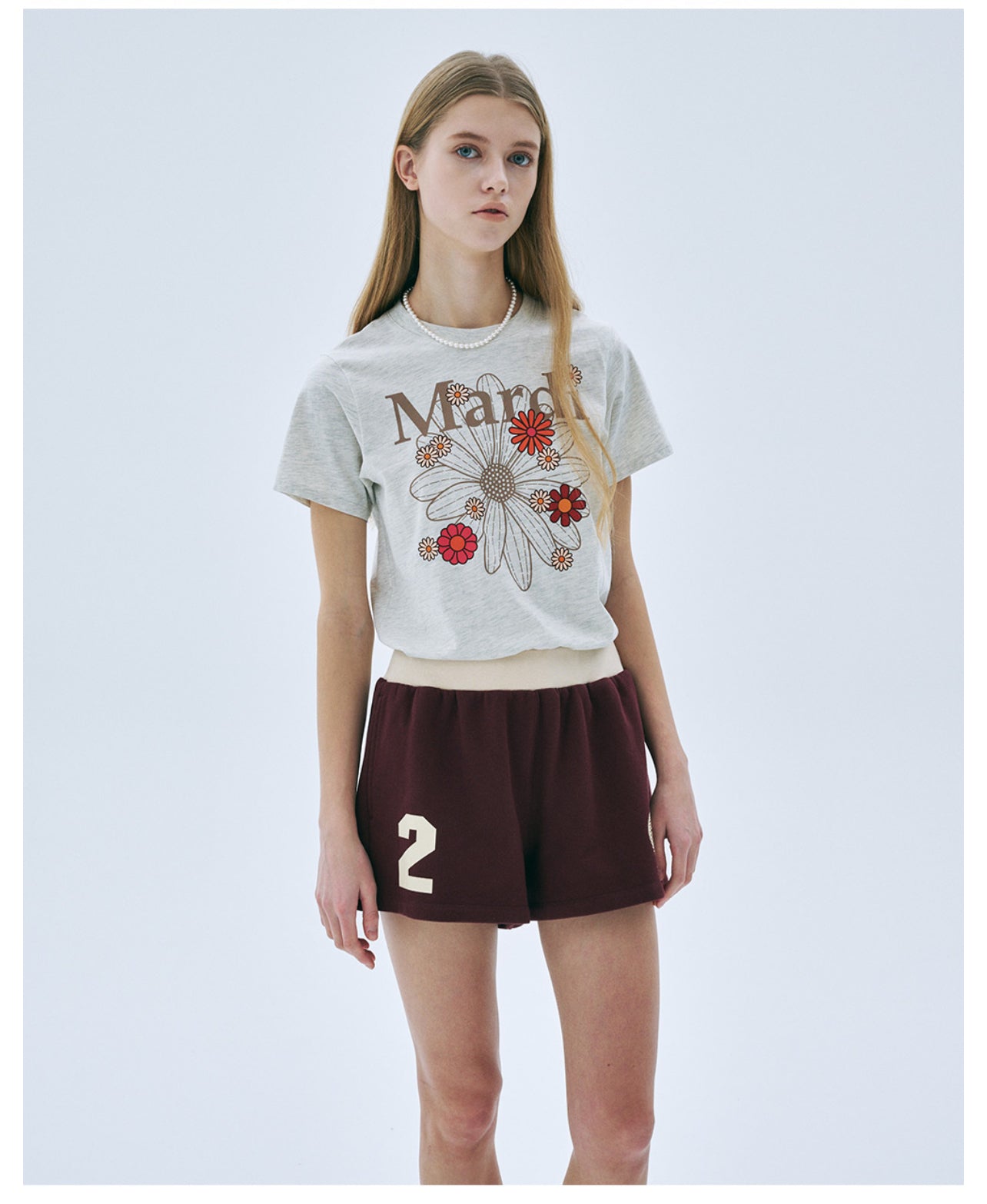 Mardi Mercredi SLIM TSHIRT FLOWERMARDI BLOSSOM_OATMEAL TAUPE(Preorder)