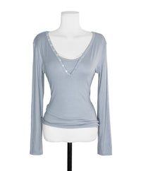 Korean Lace Cami & One Shoulder Button Top Set (Instock)