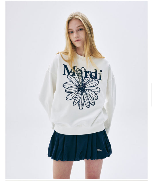 Mardi Mercredi Sweatshirt FLOWERMARDI NEEDLEWORK_White Navy (Instock)