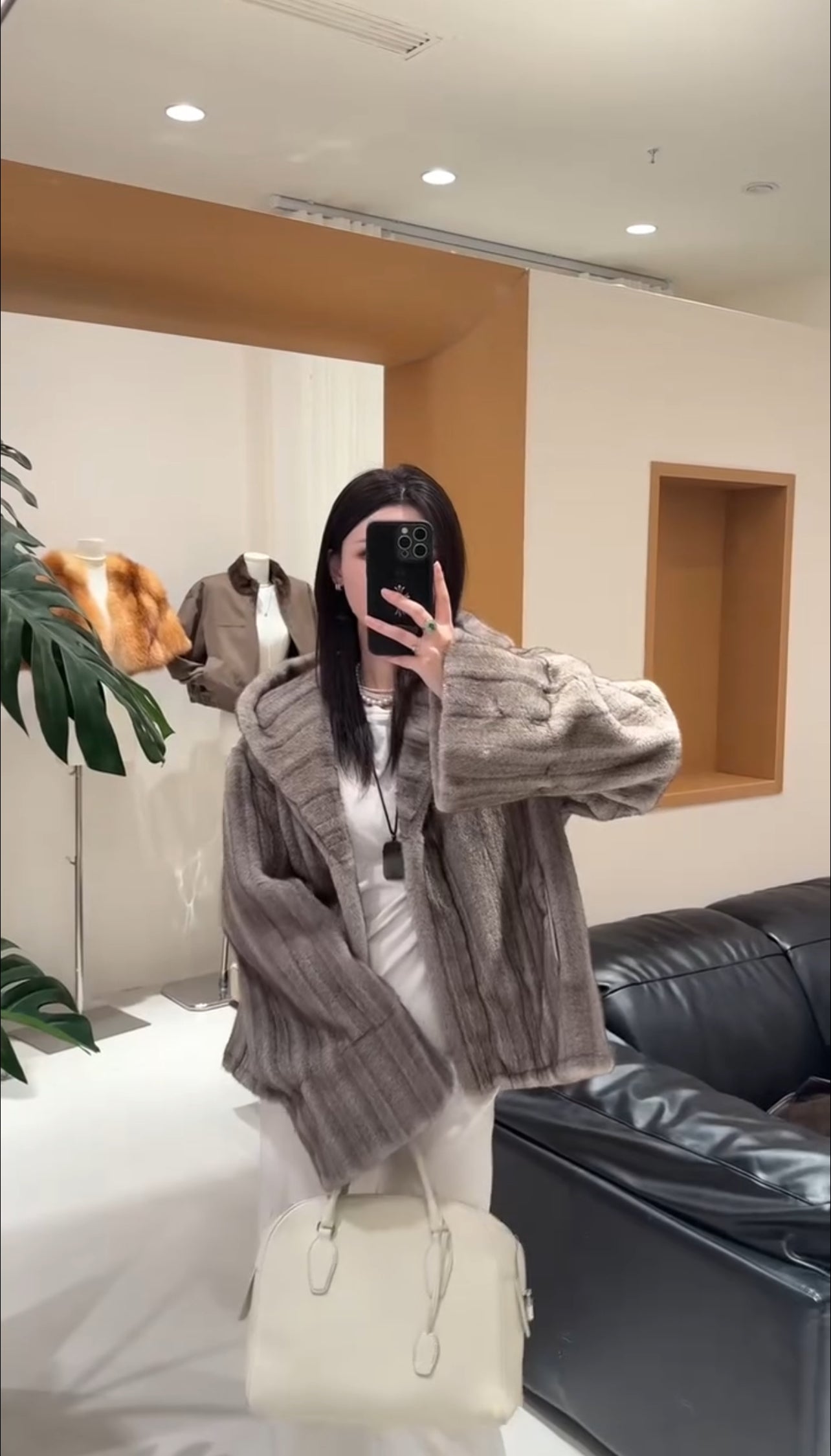 Kelly Designs Faux Mink Hooded Eco-Fur Grey Jacket (Instock)