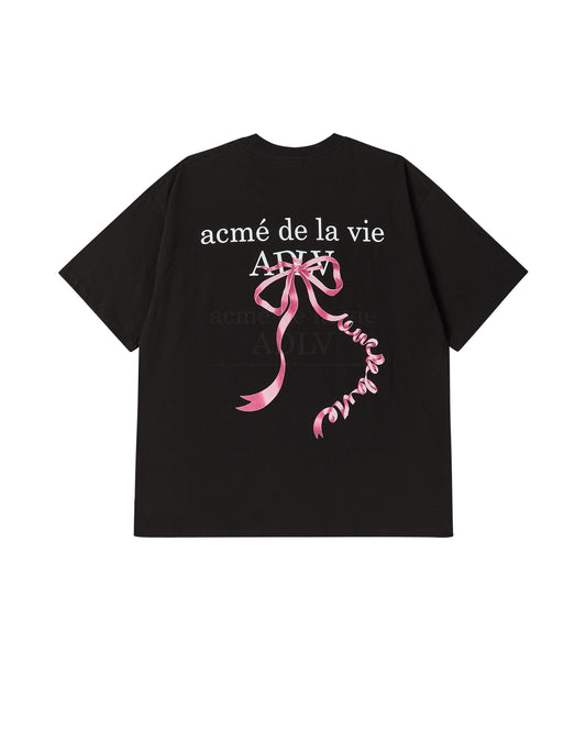 ADLV RIBBON BASIC LOGO SHORT SLEEVE BLACK T-SHIRT(Instock)