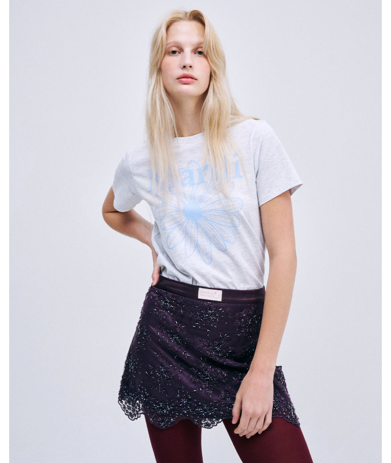 Mardi Mercredi SLIM TSHIRT FLOWERMARDI_HEATHER SKY(Preorder)
