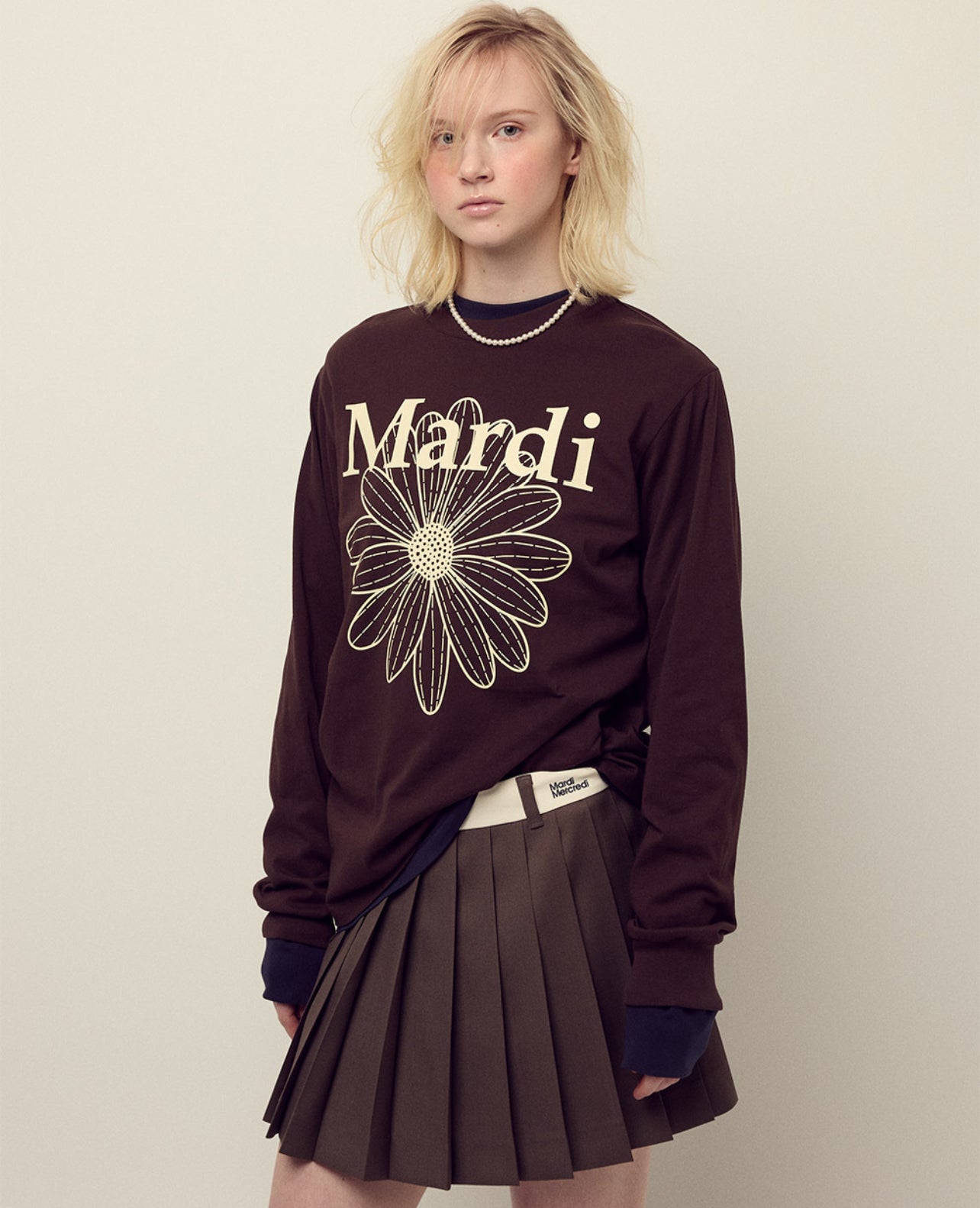 Mardi Mercredi TSHIRT LONG SLEEVE FLOWERMARDI_BROWN CREAM (Instock)