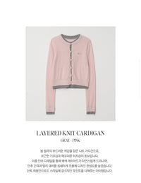Korean Collection Rolarola LAYER KNIT Cardigan Pink Grey (Instock)