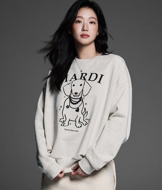 Mardi Mercredi SWEATSHIRT SWING THE TAIL DDANJI PEARL NECKLACE_OATMEAL BLACK(Instock)