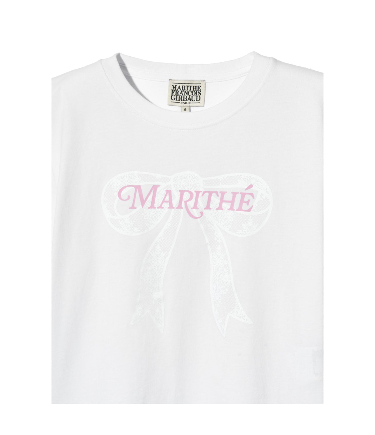 Marithe W RIBBON GRAPHIC CROP TEE WHITE (Instock)