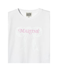 Marithe W RIBBON GRAPHIC CROP TEE WHITE (Instock)
