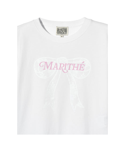 Marithe W RIBBON GRAPHIC CROP TEE WHITE (Instock)