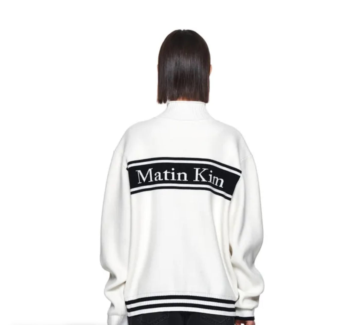 Matin Kim zip LOGO KNIT CARDIGAN IN White (Preorder)