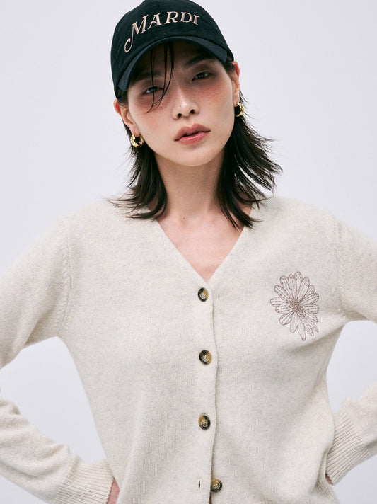 Mardi Mercredi RACCOON BLENDED CARDIGAN V NECK_OATMEAL BEIGE(Preorder)