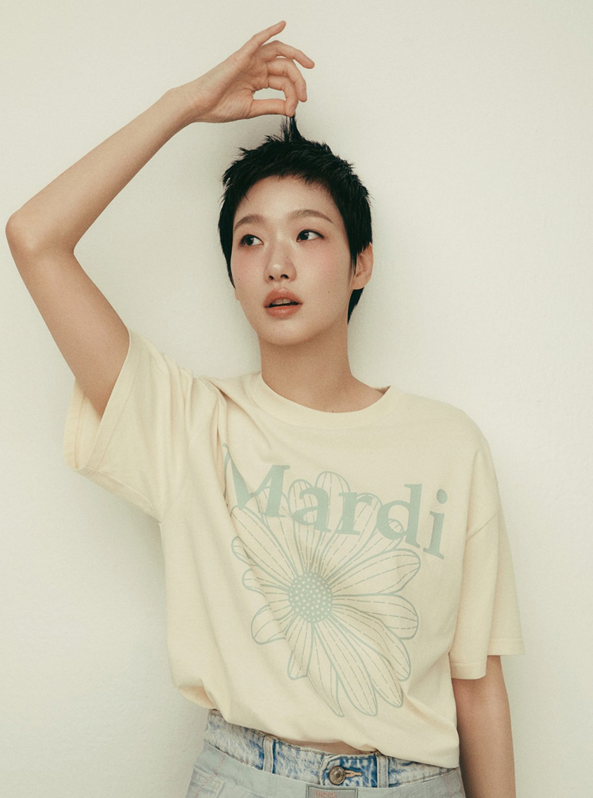 Mardi Mercredi TSHIRT FLOWERMARDI_BUTTER MOSSGREEN(Preorder)