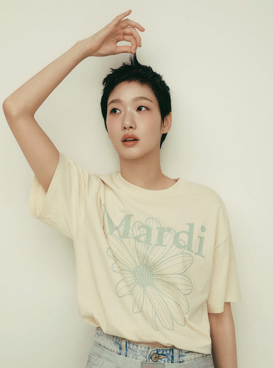 Mardi Mercredi TSHIRT FLOWERMARDI_BUTTER MOSSGREEN(Preorder)