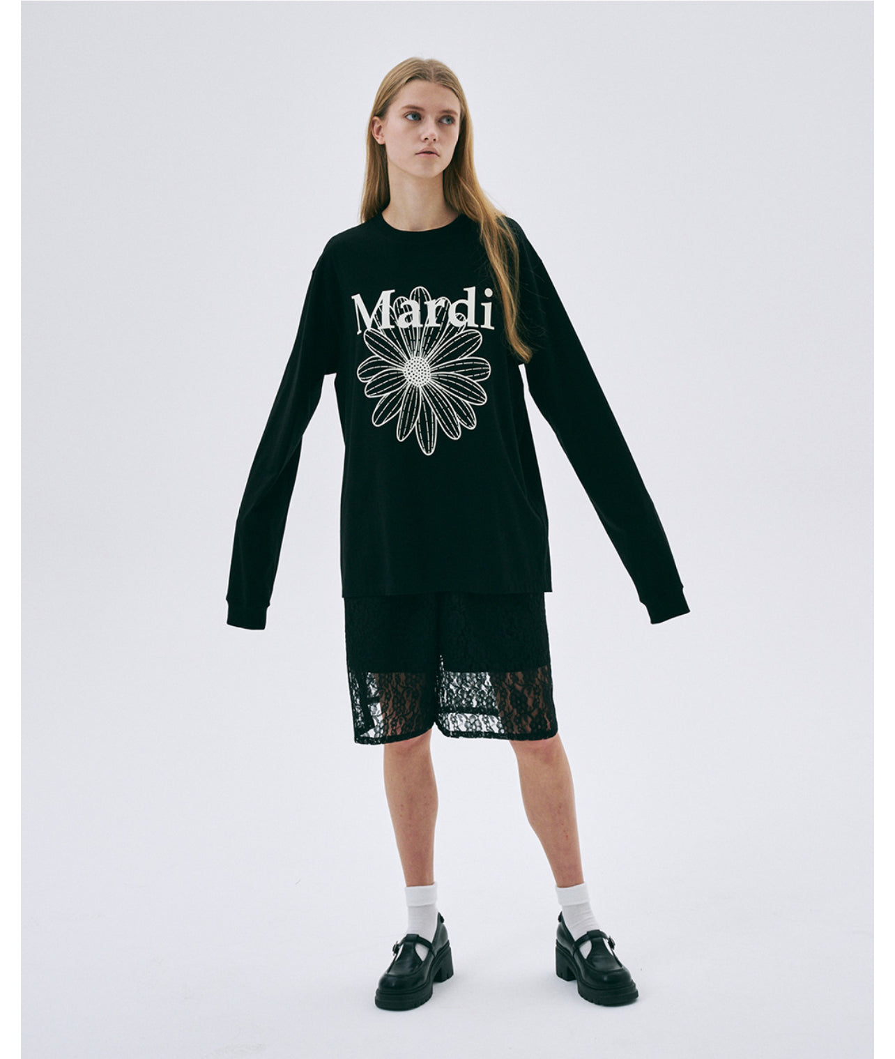 Mardi Mercredi UNISEX TSHIRT LONG SLEEVE FLOWERMARDI_BLACK IVORY(Preorder）
