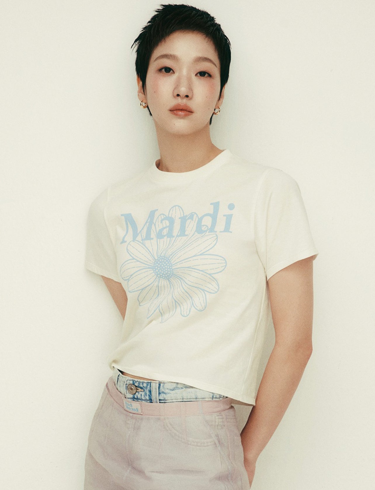 Mardi Mercredi SLIM TSHIRT FLOWERMARDI_CREAM ASHBLUE (Preorder)