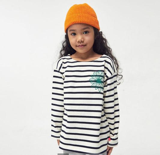 Mardi Mercredi Kids Tshirt Long Sleeves Stripe_Ivory Green(Preorder)