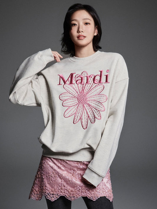 Mardi Mercredi Sweatshirt FLOWERMARDI NEEDLEWORK_Oatmeal Pink(Preorder)