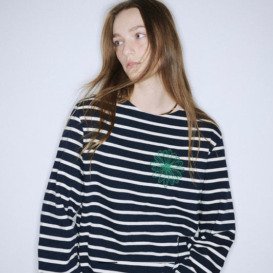 Mardi Mercredi TSHIRT LONG SLEEVE STRIPE_NAVY GREEN(Preorder）