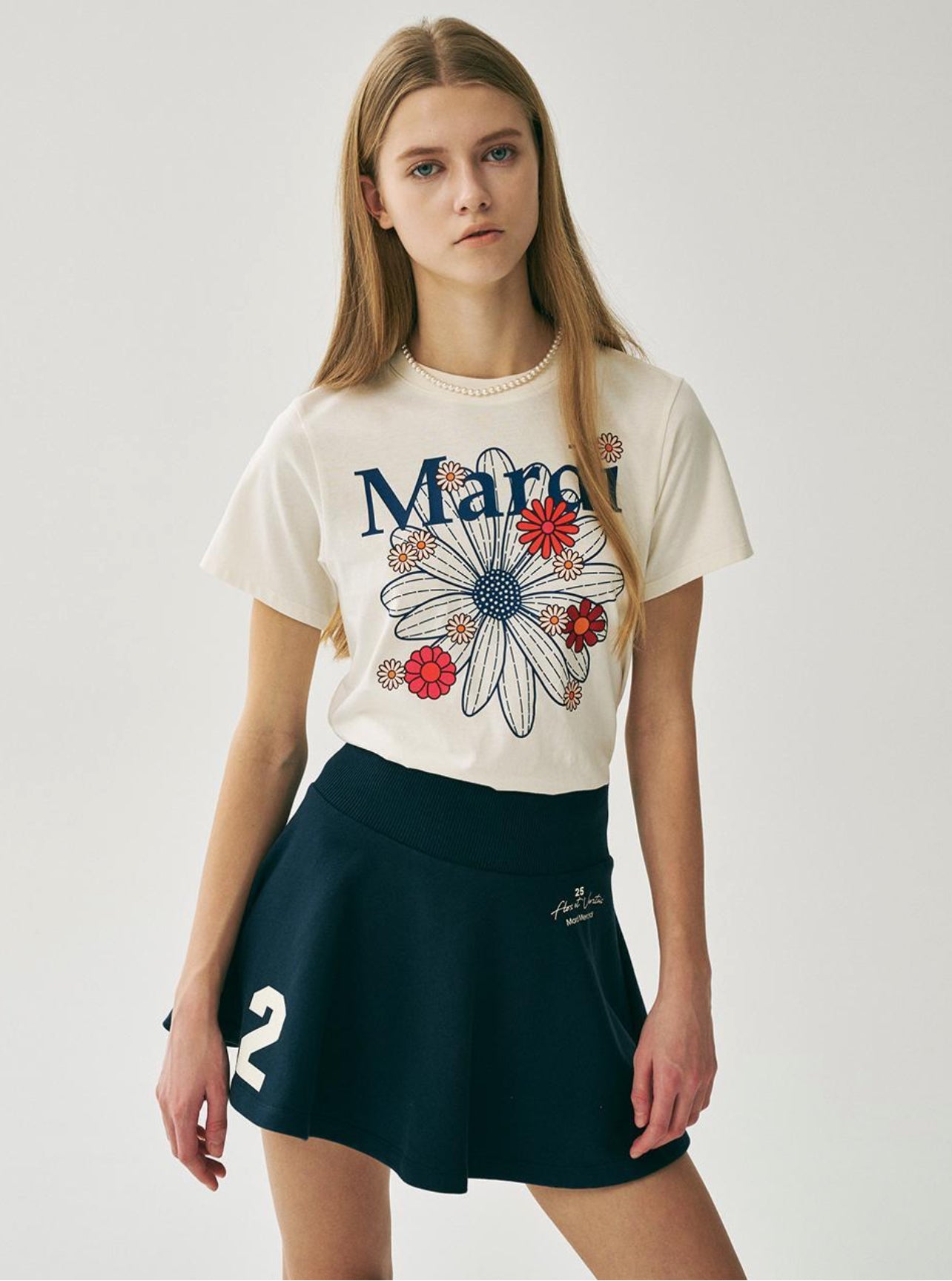 Mardi Mercredi SLIM TSHIRT FLOWERMARDI BLOSSOM_ CREAM VINTAGEBLUE(Preorder)