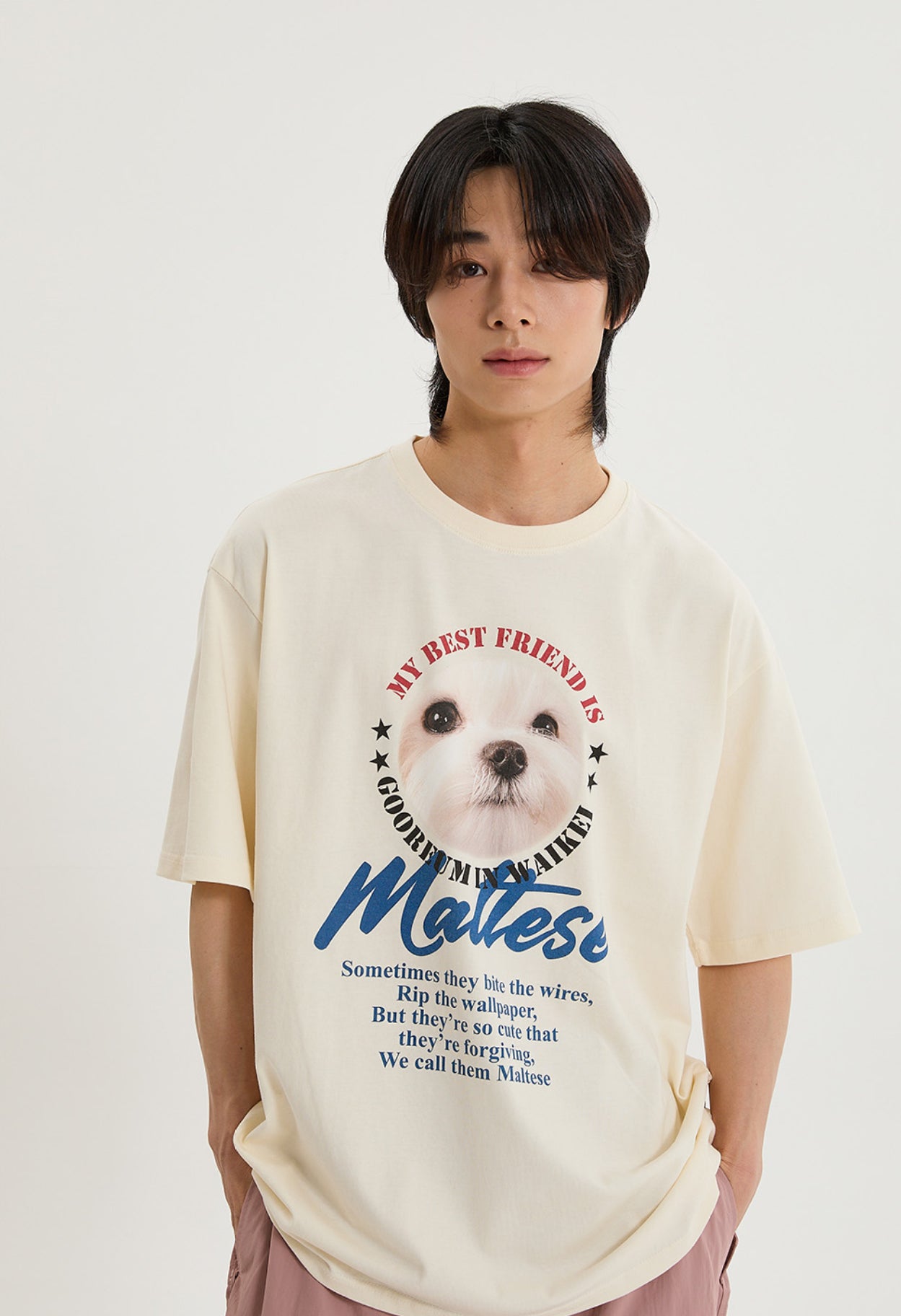 Waikei Maltese ZOOM IN half sleeve T-shirt CREAM (Instock)