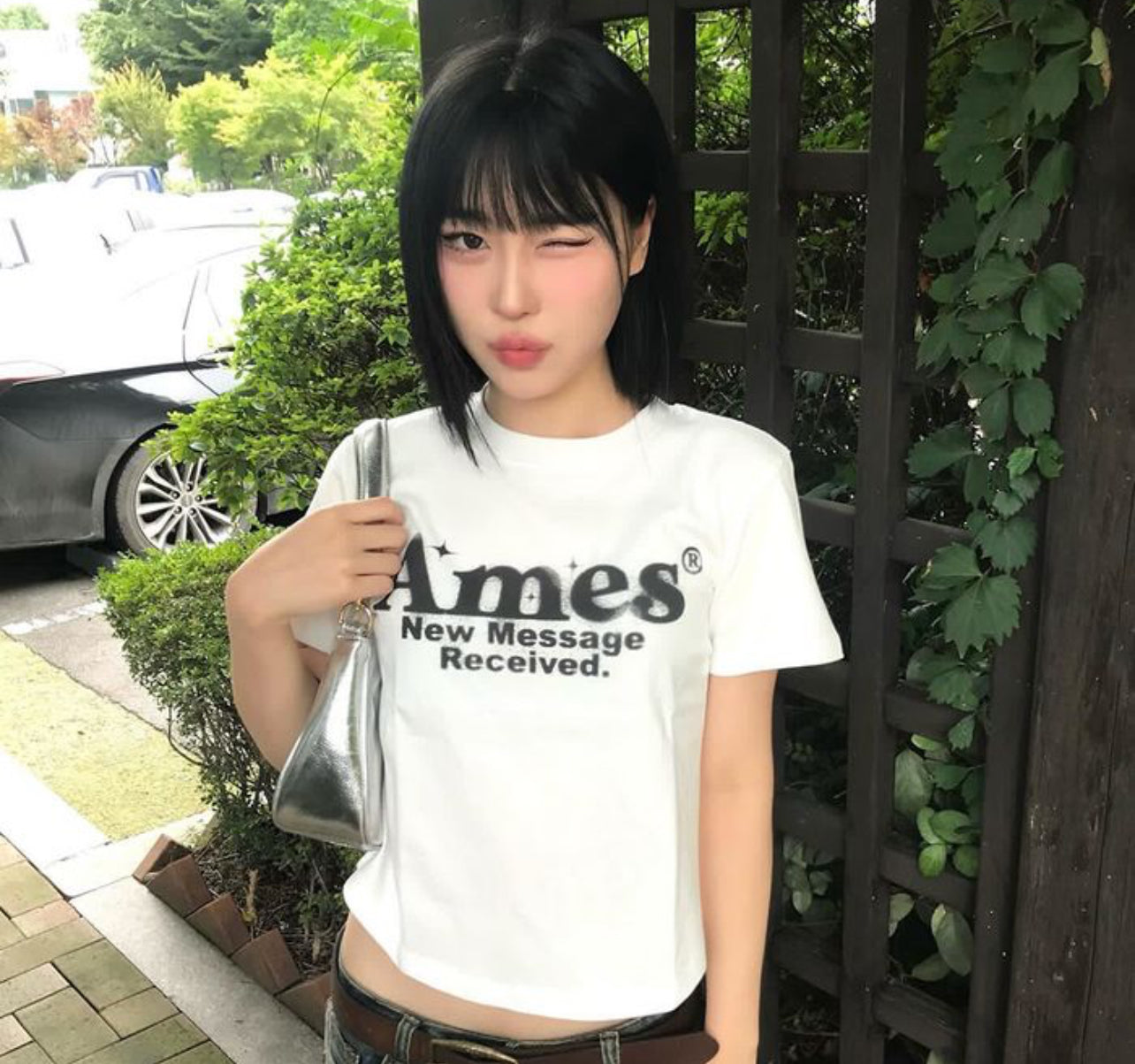 Korean Brand AMES Round Hem Crop Tee White (Preorder)