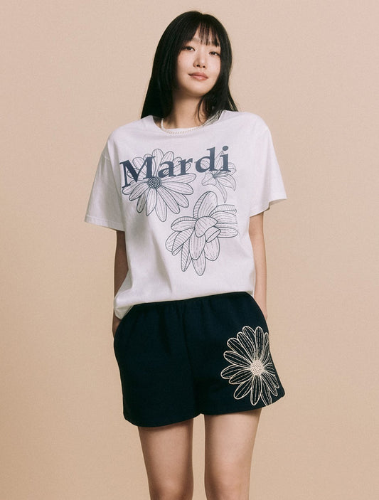 Mardi Mercredi SWEAT SHORTS FLOWER_NAVY CREAM (Preorder)