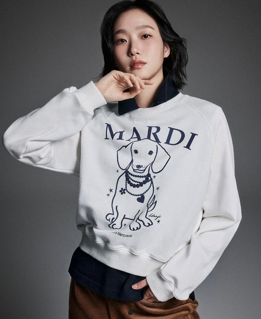 Mardi Mercredi SWEATSHIRT RAGLAN SWING THE TAIL DDANJI PEARL NECKLACE_WHITE NAVY (Instock)