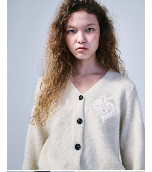 MARDI MERCREDI RACCOON BLENDED CARDIGAN V NECK SPADE_CREAM(Preorder)