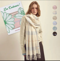 Mardi Mercredi Wool Check Muffler Scarf – Ivory/Contain Mardi Gift Box (Instock)