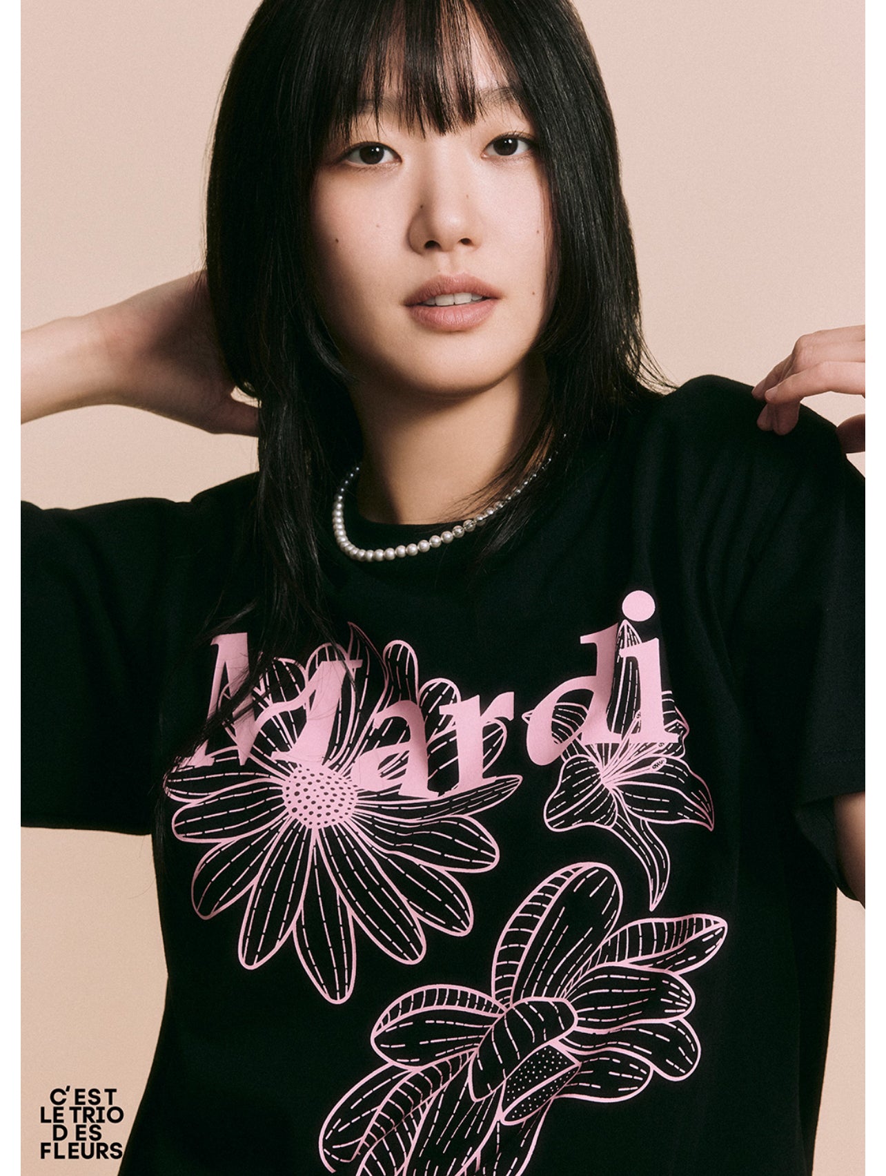 Mardi Mercredi TSHIRT TRIPLE FLOWER_Black Pink(Preorder)