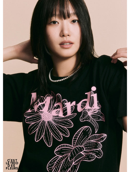 Mardi Mercredi TSHIRT TRIPLE FLOWER_Black Pink(Preorder)