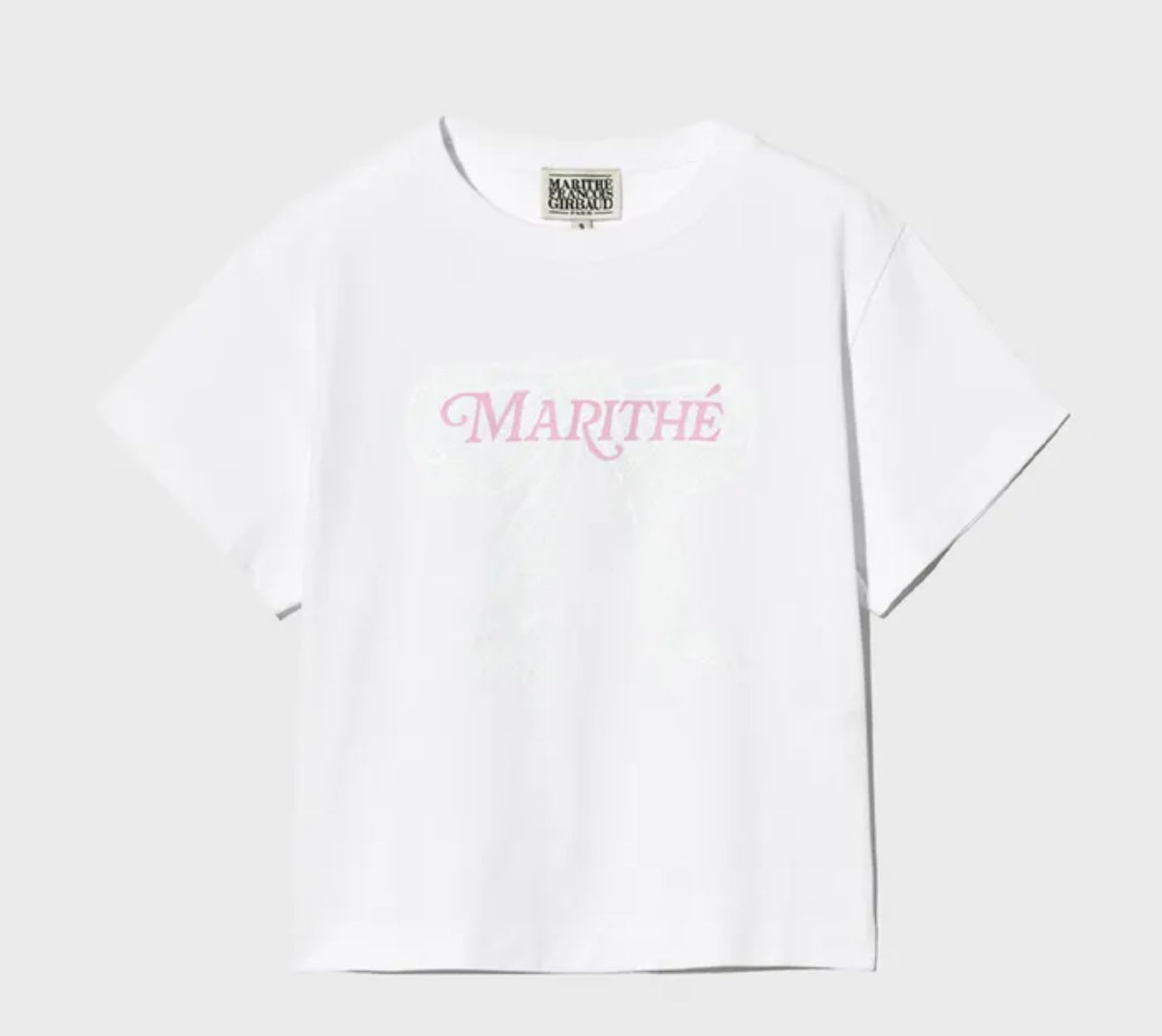 Marithe W RIBBON GRAPHIC CROP TEE WHITE (Instock)