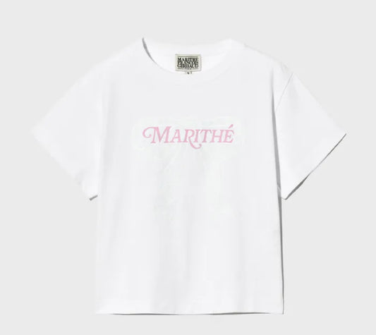 Marithe W RIBBON GRAPHIC CROP TEE WHITE (Instock)