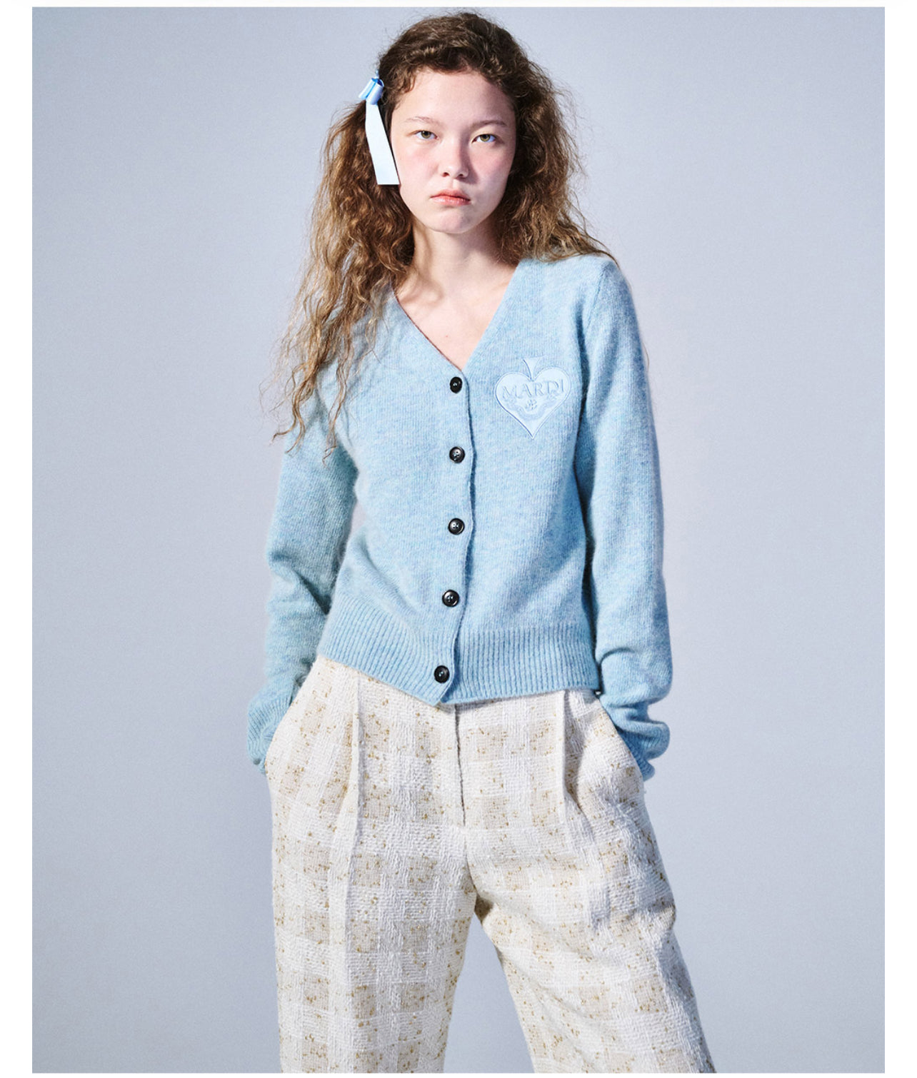 MARDI MERCREDI RACCOON BLENDED CARDIGAN V NECK SPADE_MINT(Instock)