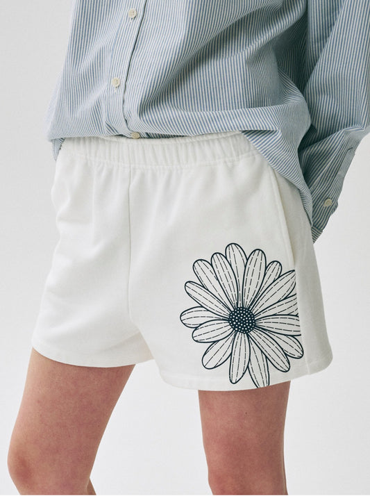 Mardi Mercredi SWEAT SHORTS FLOWER_WHITE NAVY (Preorder)