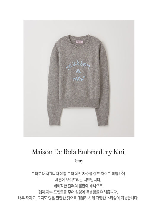 Korean Collection Rolarola MAISON DE ROLA EMBROIDERY KNIT GRAY (Instock)