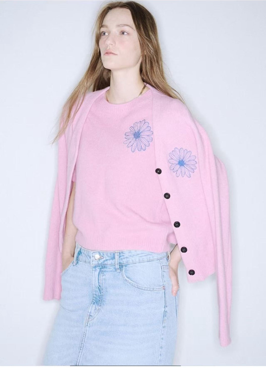 Mardi Mercredi RACCOON BLENDED CARDIGAN V NECK_PINK BLUE(Instock)