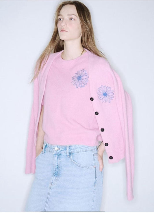 Mardi Mercredi RACCOON BLENDED CARDIGAN V NECK_PINK BLUE(Instock)