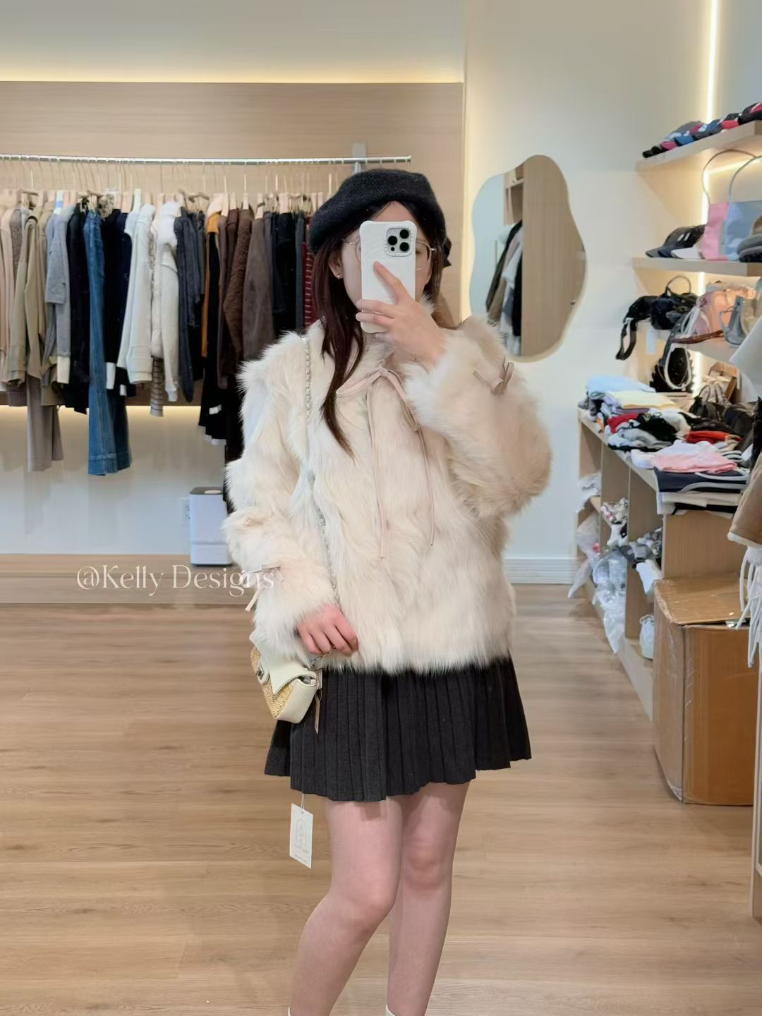 Kelly Designs Pink Fox Fur Coat with Bow Detail (Instock)